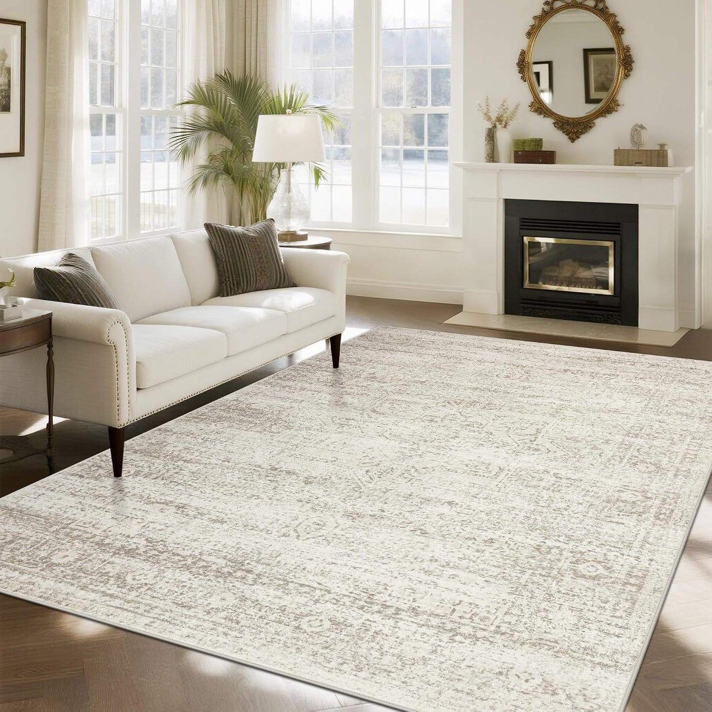 Washable Rugs 8x10 Area Rugs for Living Room,Bedroom,Dining Room Carpet | Ultra Soft Faux Wool,Kids & Pet Friendly,Machine Washable,Non-Slip & Non-Shedding,Large Vintage Low Pile Rug for Home Office