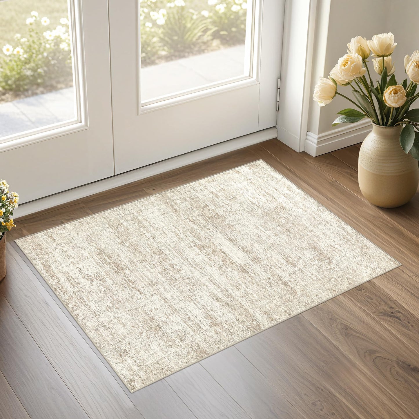 UERMEI 8x10 Area Rug Living Room Rugs - Washable Neutral Modern Abstract Soft Thin Large Rug Indoor Floor No Slip Rug Carpet for Bedroom Under Dining Table Home Office Decor - Brown Grey