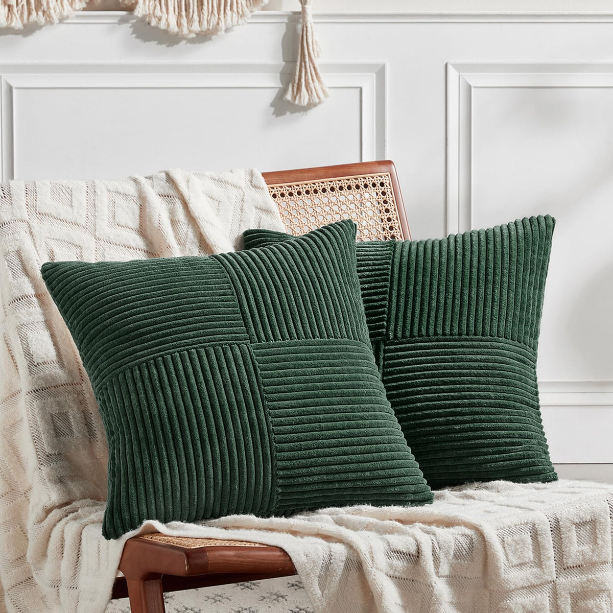 Fancy Homi 2 Packs Rust Boho Decorative Throw Pillow Covers 18x18 Inch for Couch Bed Sofa, Farmhouse Fall Home Decor, Soft Corss Corduroy Patchwork Textured Terracotta Accent Cushion Case 45x45 cm