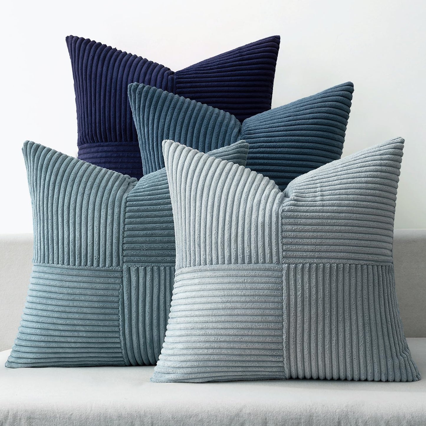 MIULEE Fall Teal Orange Decorative Throw Pillow Covers 18x18 Inch Set of 4 Boho Corduroy Striped Cushion Cases Modern Farmhouse Patchwork Pillow Cases for Couch Sofa Bedroom Home Decor