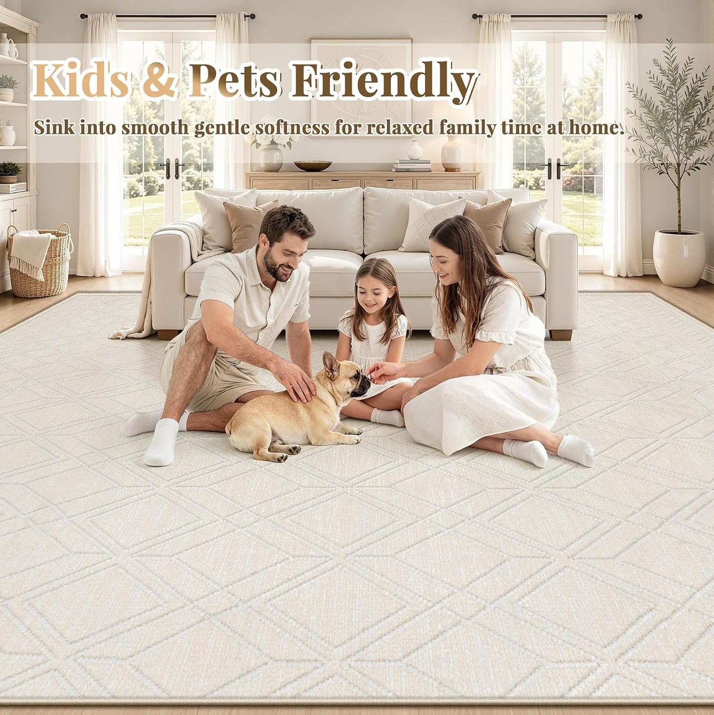 8x10 Area Rugs Washable Rug: Geometric Moroccan Farmhouse Rugs Large Living Room Rug Modern Neutral Soft Non-Slip Printed Pattern Carpet for Bedroom Dining Room Nursery Office (Beige, 8'x10')