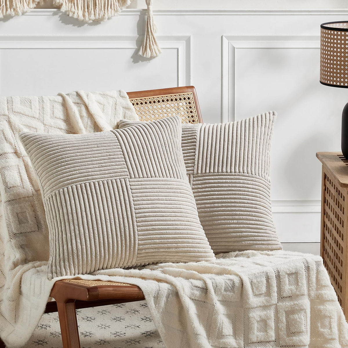 Fancy Homi 2 Packs Rust Boho Decorative Throw Pillow Covers 18x18 Inch for Couch Bed Sofa, Farmhouse Fall Home Decor, Soft Corss Corduroy Patchwork Textured Terracotta Accent Cushion Case 45x45 cm