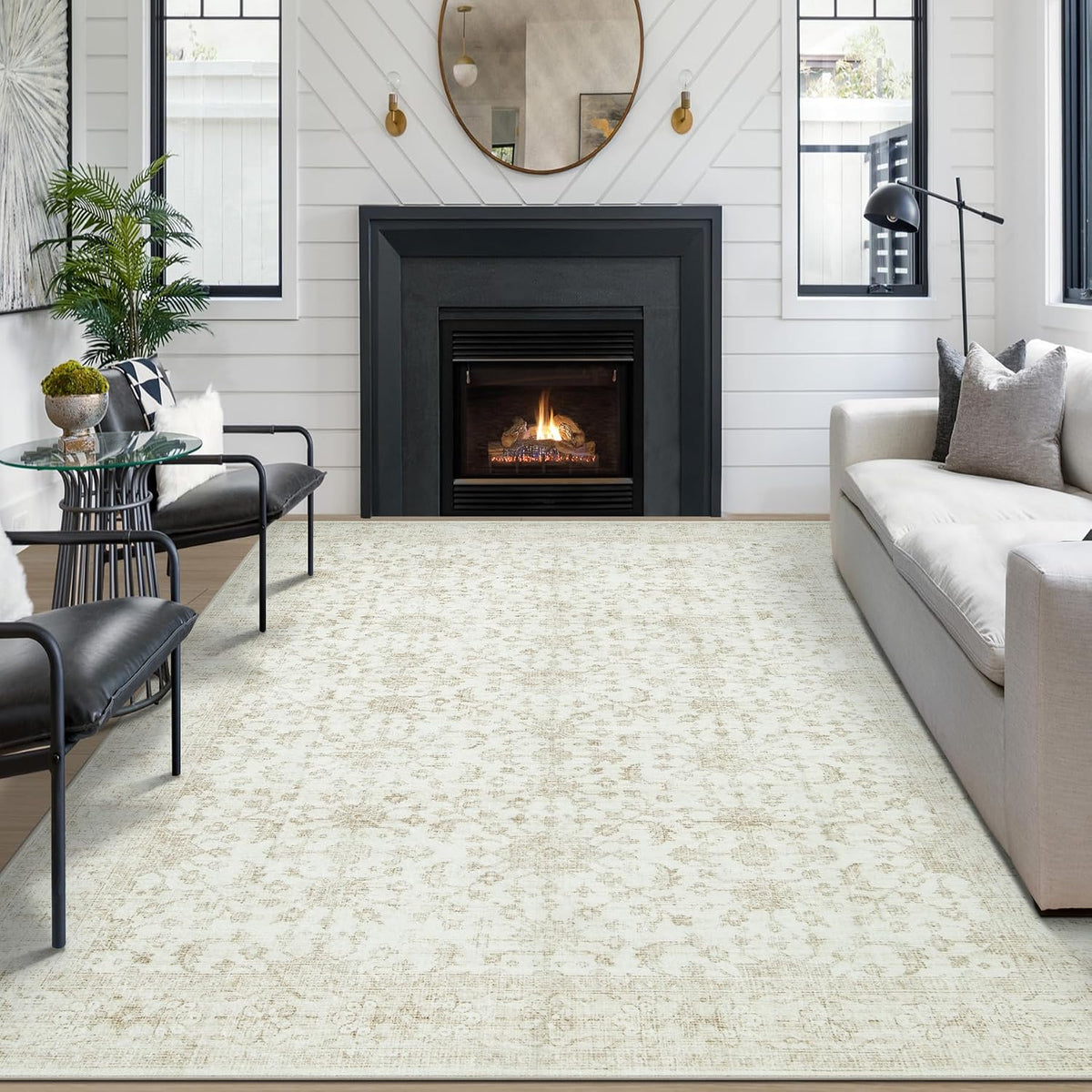 Tosuoka Area Rugs 9x12 Living Room Rug, Vintage Washable Rug Light Beige | Super Soft Bedroom Rug, Non-Slip Backing, Stain Resistant, Low-Pile, Large, Indoor Carpet for Dining Room Nursery Home Office
