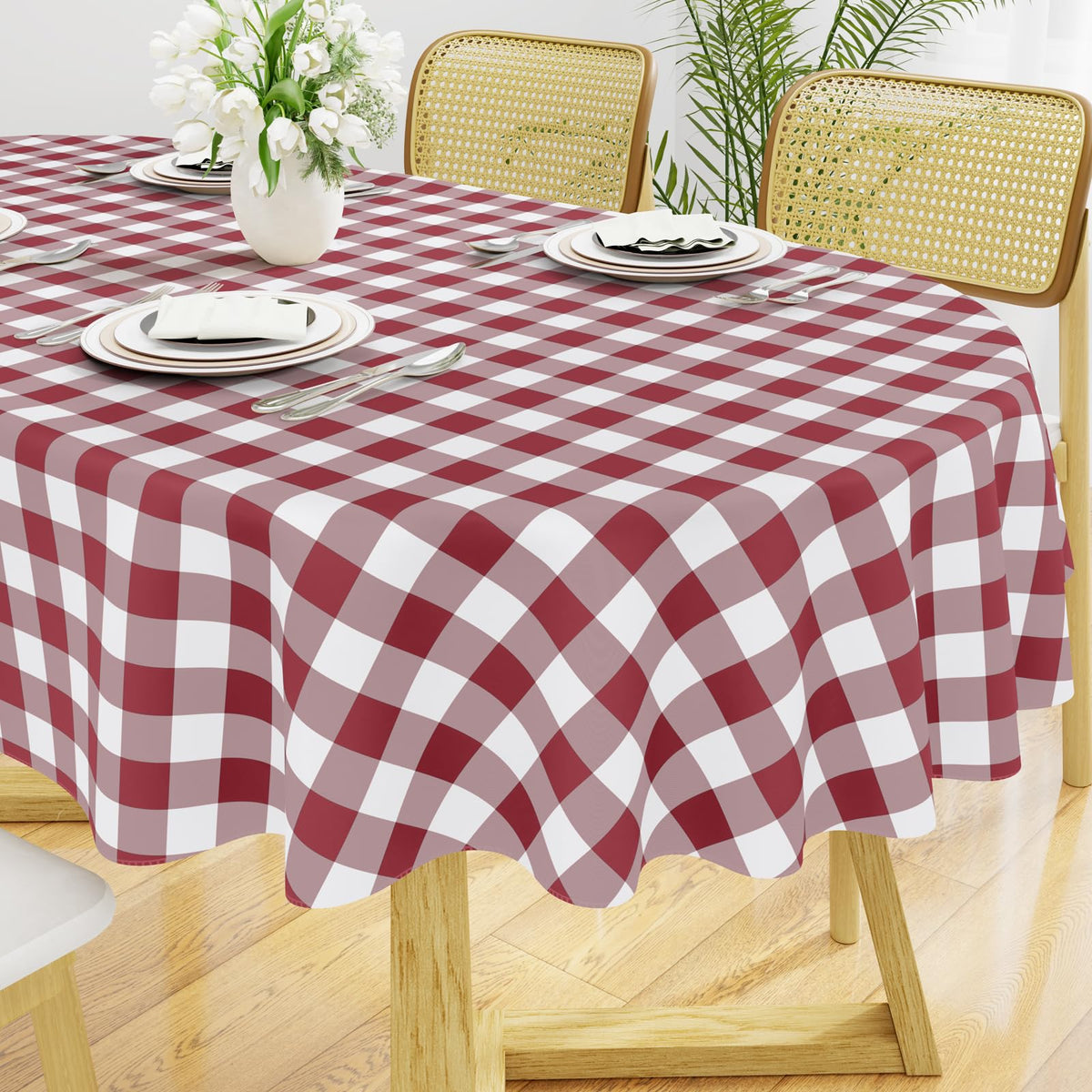 Smiry Picnic Table Cloth, Vinyl Tablecloths with Flannel Backing, 60"x84" | Waterproof Rectangle Table Cloth, Wipeable Buffalo Plaid Table Cover for Indoor and Outdoor (Khaki & White)