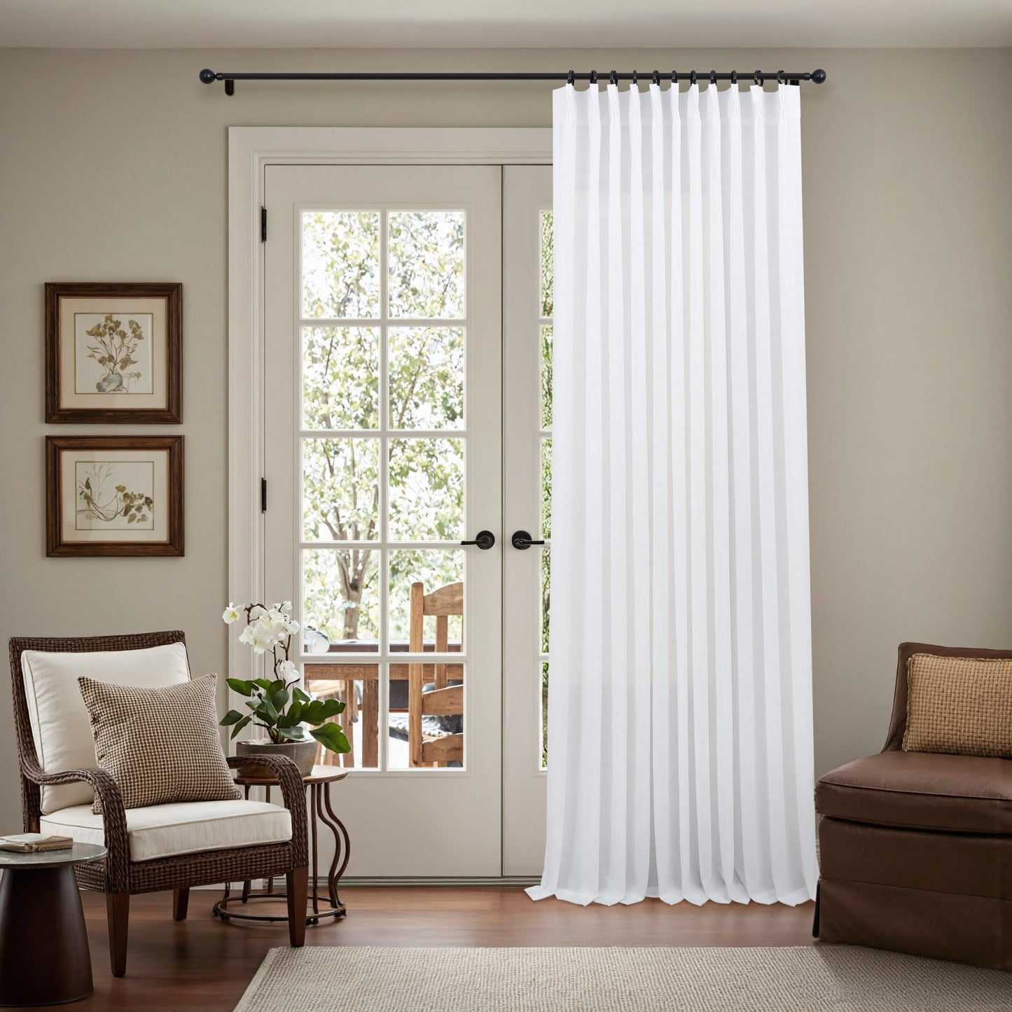 White Linen Pleated Curtains 84 Inches Long for Bedroom Back Tab Light Filtering Sheer Pinch Pleat Drapes Hook Ring Modern Farmhouse Coastal Cotton Textured Gauze Curtain Living Room 84 Length 2 Panel
