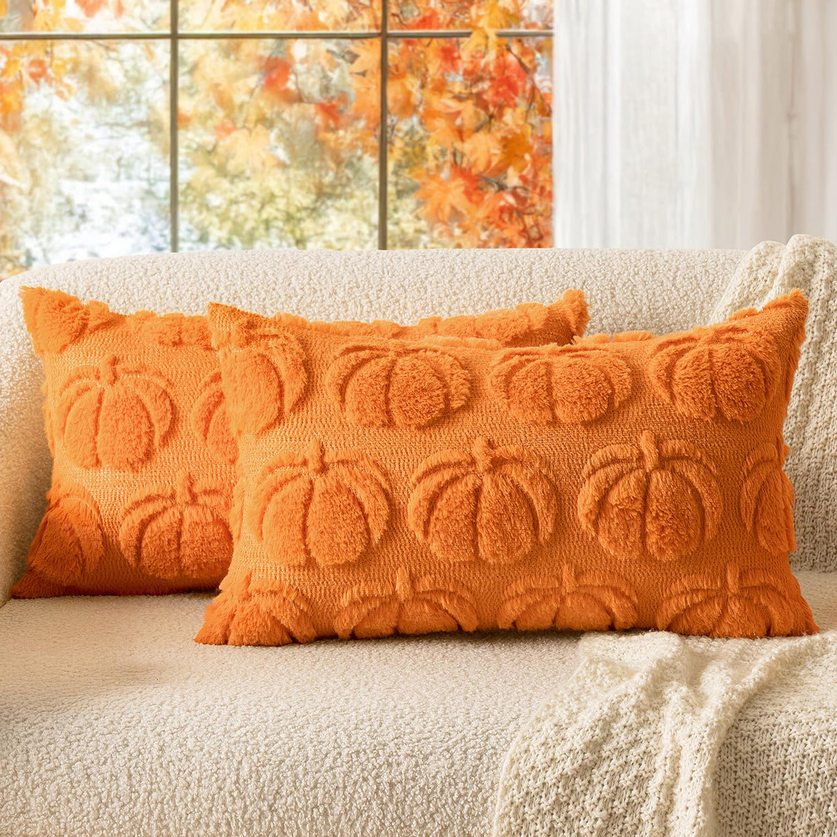 MIULEE Fall Pillow Covers Pumpkin Fall Decor 18x18 Dark Rust | Set of 2 Fall Decorations for Home, Plush Faux Fur Farmhouse Accent Pillowcases, Porch Sofa Couch Cushion Bed Livingroom