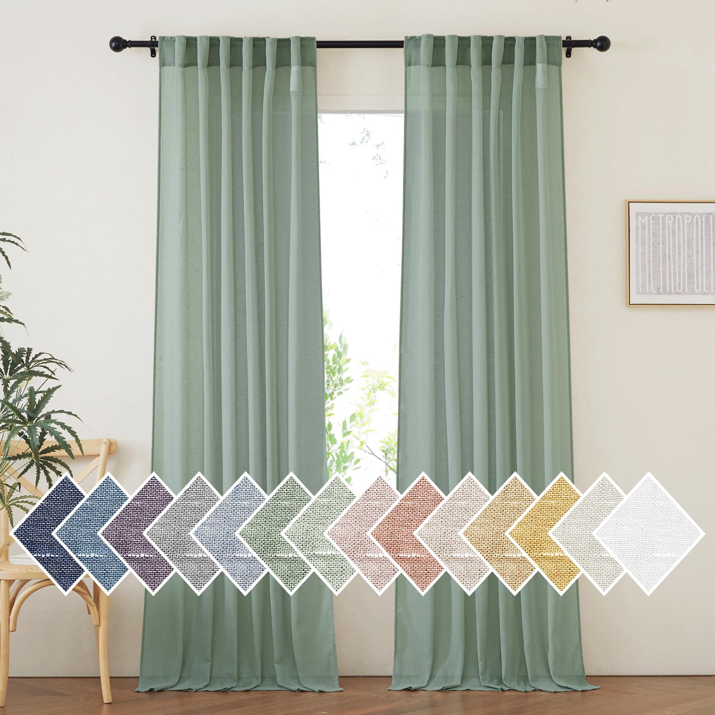 NICETOWN Semi Sheer White Curtains 84 inch Long, Rod Pocket & Back Tab Sheer Linen Curtains & Drapes Balance Privacy & Light Panels for Bedroom/Living Room, W52 x L84, 2 Panels