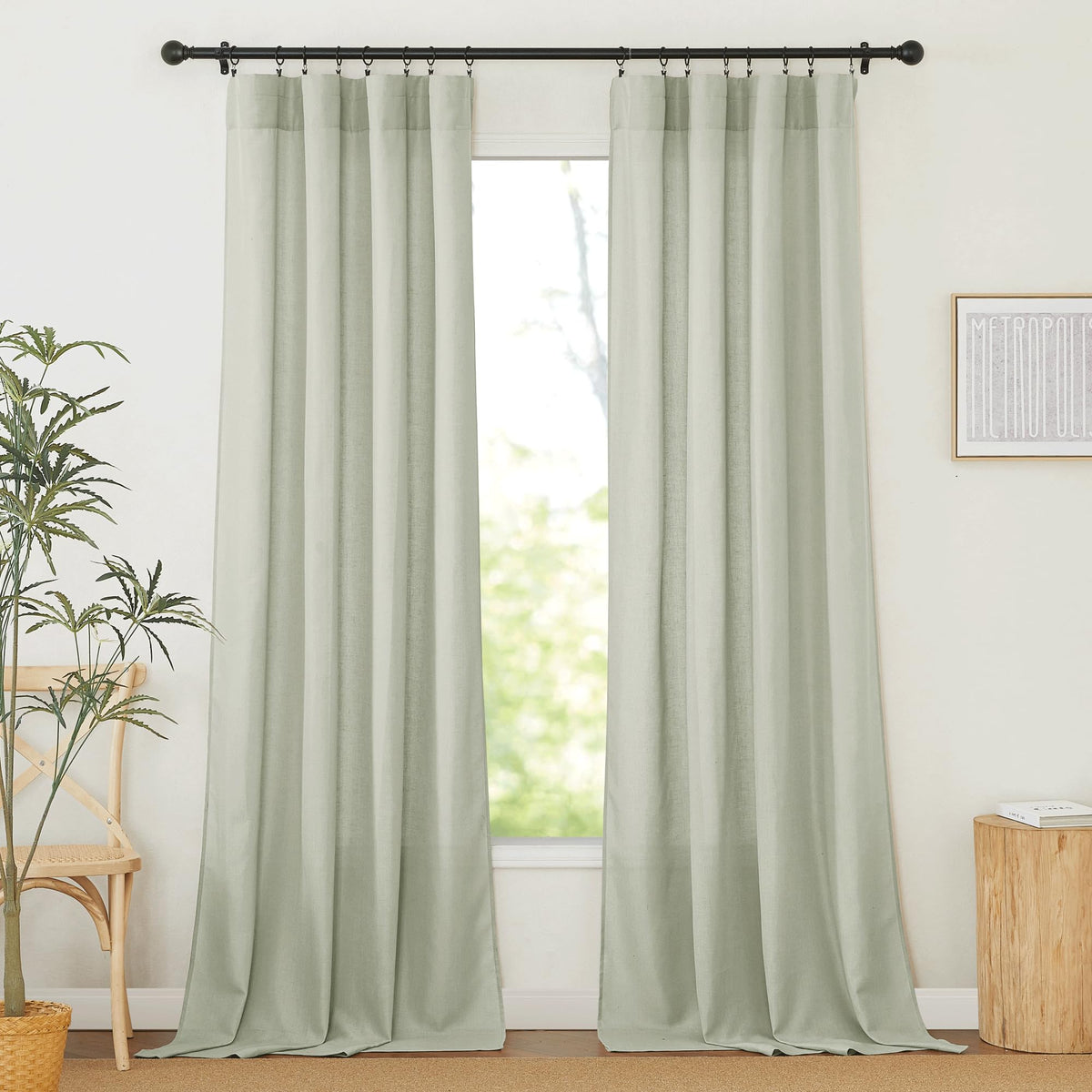 RYB HOME White Semi Sheer Curtains 84 inches Long for Living Room | Half Privacy, Linen Textured, Sheer Light Filtering, Vertical Window Drapes, for Bedroom Dining, White, W52 x L84, 2 Panels