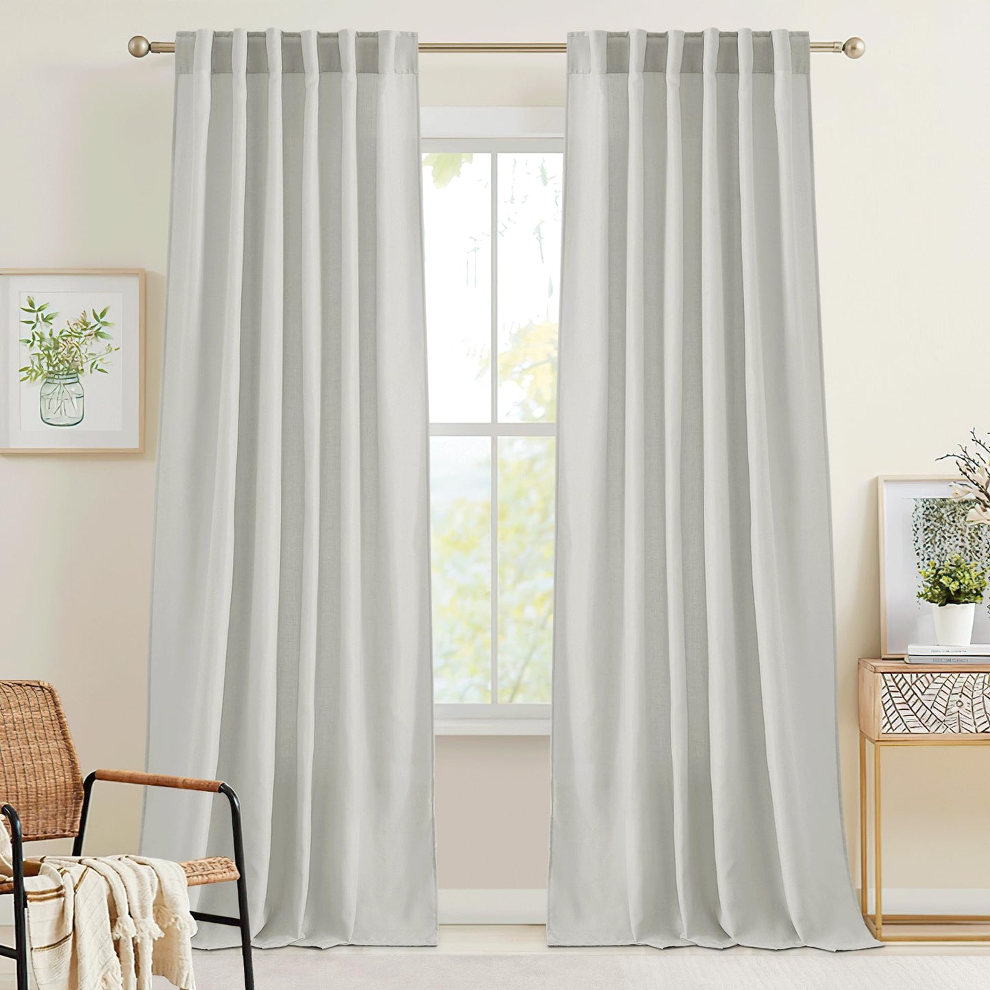 RYB HOME White Sheer Curtains for Living Room Patio Glass Door, W52 x L95 | Linen Texture, Light Filtering Privacy, Airy Translucent, Back Tab, Bedroom Office Balcony, W52 x L95, 2 Panels