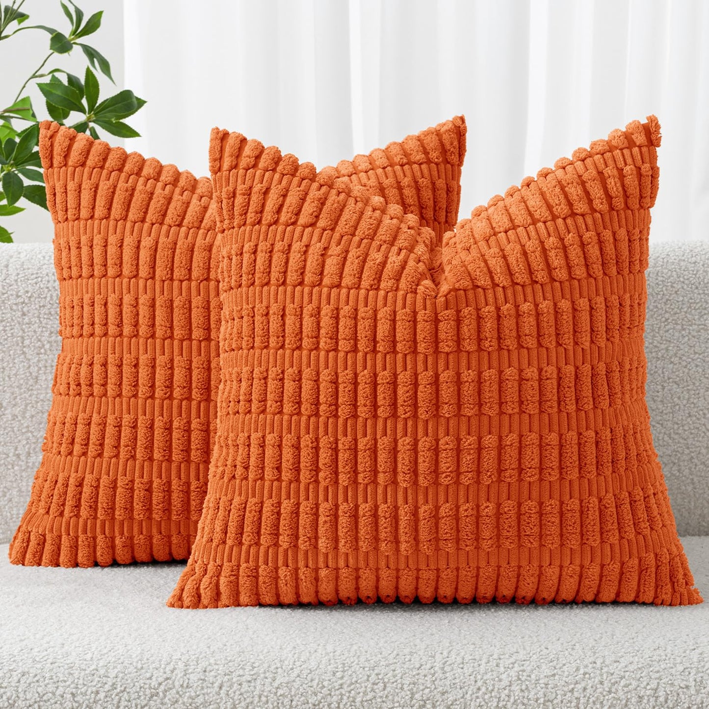 MIULEE Corduroy Decorative Throw Pillow Covers 18x18 Cream White Pack of 2 | Soft Boho Striped Pillow Covers Modern Farmhouse Home Decor For Sofa Living Room Couch Bed