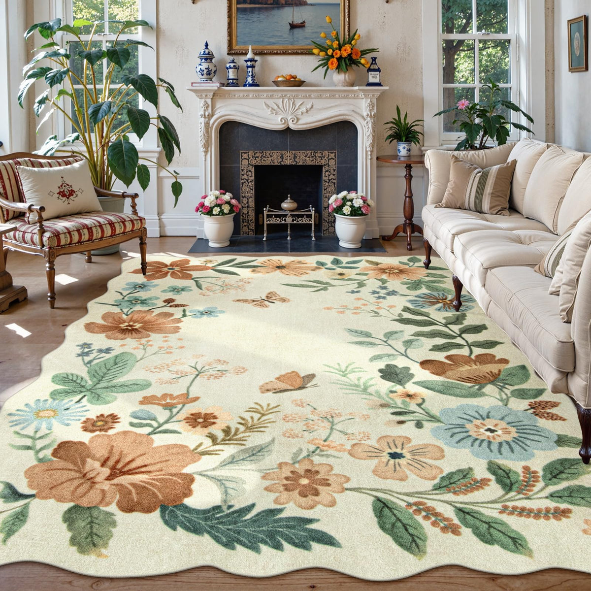 Lahome Floral Living Room Rugs, Area Rugs 5x7 Rug for Bedroom Ultra-Thin Soft Rug, Non-Slip Washable Rugs Stain Resistant Boho Rug Flore Throw Rug for ‎Dining Room Office (5x7ft,Green)