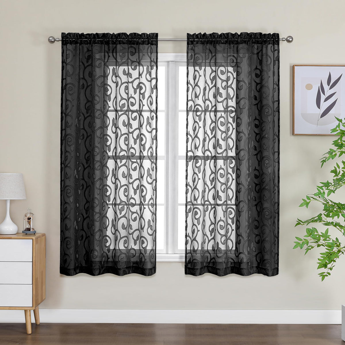 Furman Ivory Sheer Curtains 84 inches Long for Bedroom Living Room 2 Panels Set, Jacquard Clip Light Filtering Semi Sheer Curtain Rod Pocket Window Drapes, 2 Pcs Each 40 W 84 L