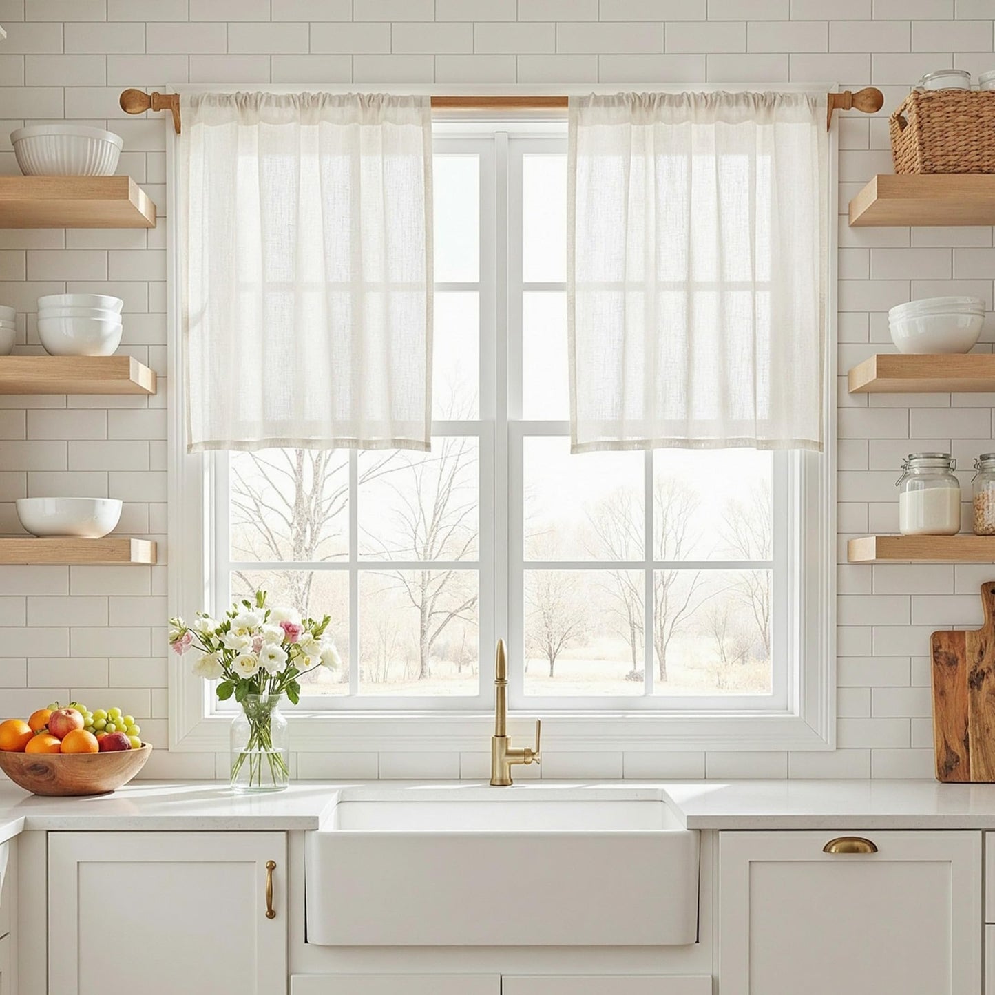 MYSKY HOME Linen Curtains for Living Room, Natural Semi Sheer Curtains & Drapes 84 inches Length 2 Panels Set Farmhouse Country Boho Style Back Tab Draperies for Sliding Glass Door, 50" Wide, Linen