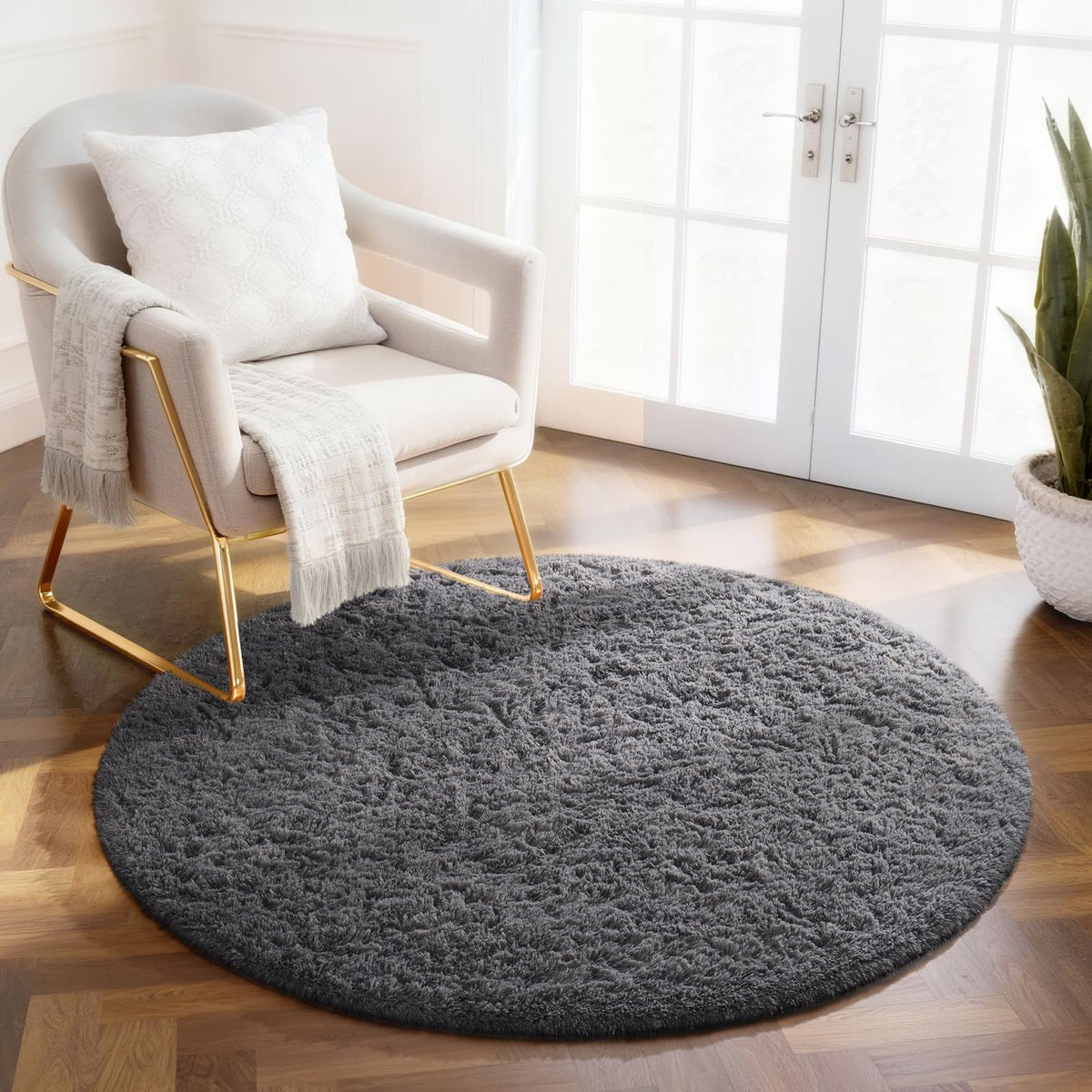 Ophanie 8x10 Area Rugs for Living Room, Washable Non-Slip Fluffy Soft Large Shag Bedroom Carpet, Ivory Big Indoor Nursery Rug, Carpets for Boy and Girls Room Dorm Decor with Over 99 pcs Pile fibers