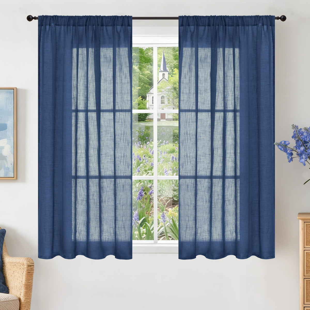 BGment Linen Sheer Curtains 84 Inches Long 2 Panels Set for Living Room | Light Filtering Drapes with Rod Pocket Lightweight Window Treatments for Bedroom, 52 X 84 Inch Length