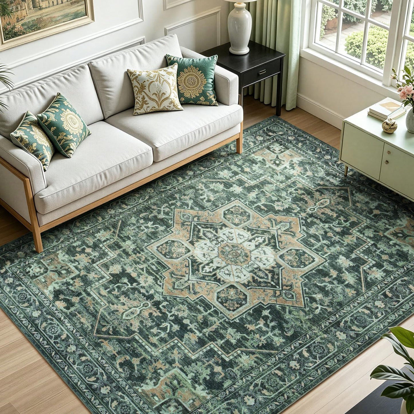 Lofus 5x7 Area Rugs for Living Room Bedroom, Soft Boho Carpet Floral Brown | High-Power Vacuuming, Non-Slip, Low Pile, Stain & Water Repellent, Soft, Skin-Friendly, for Kitchen Entryway Office
