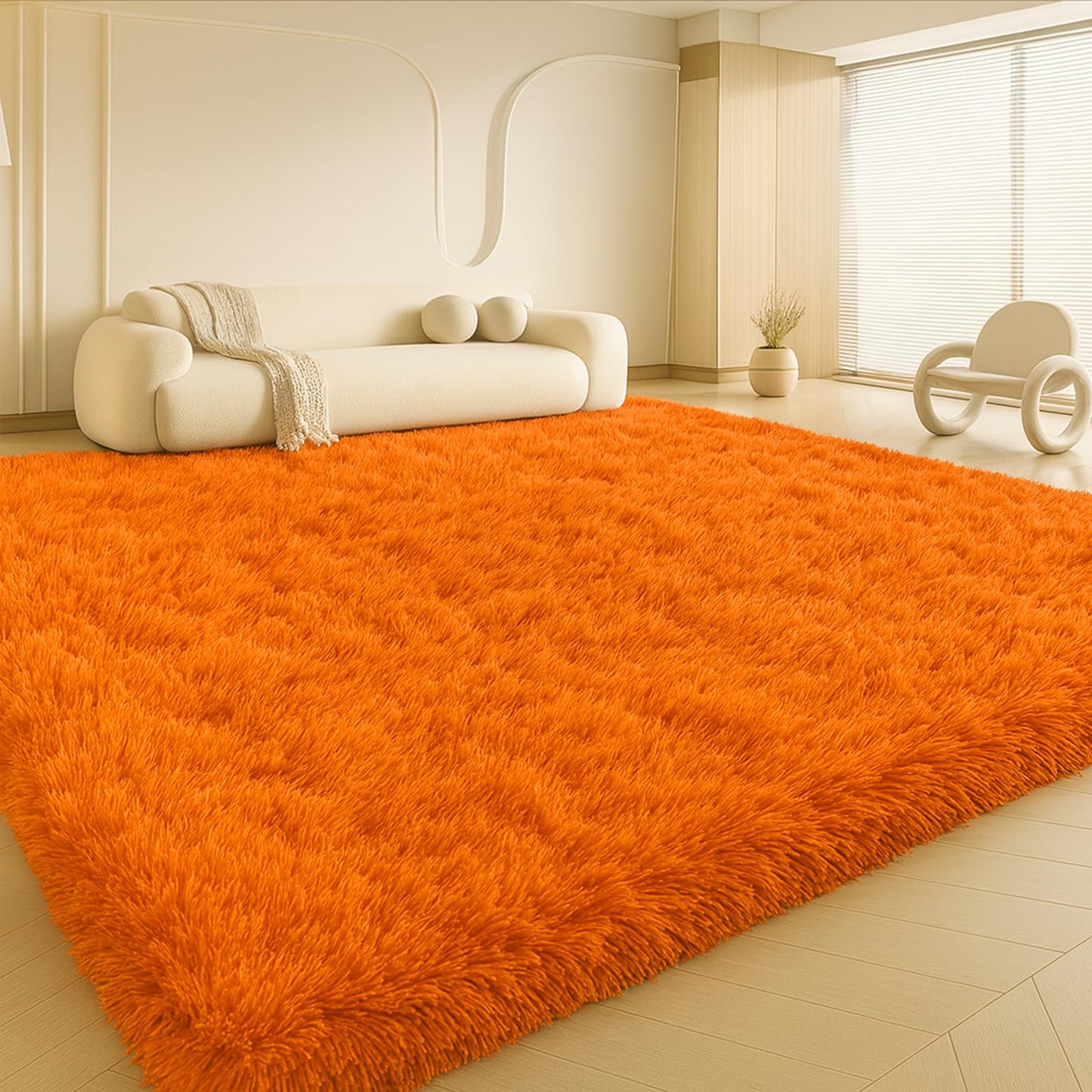 8x10 Cream Fluffy Shag Area Rug, Non-Slip Soft Carpet for Home | Soft Plush Rug With Durable Non-Slip Backing. Ideal for Living Room, Bedroom, Kids Room. Thick, Cozy, Modern Design.