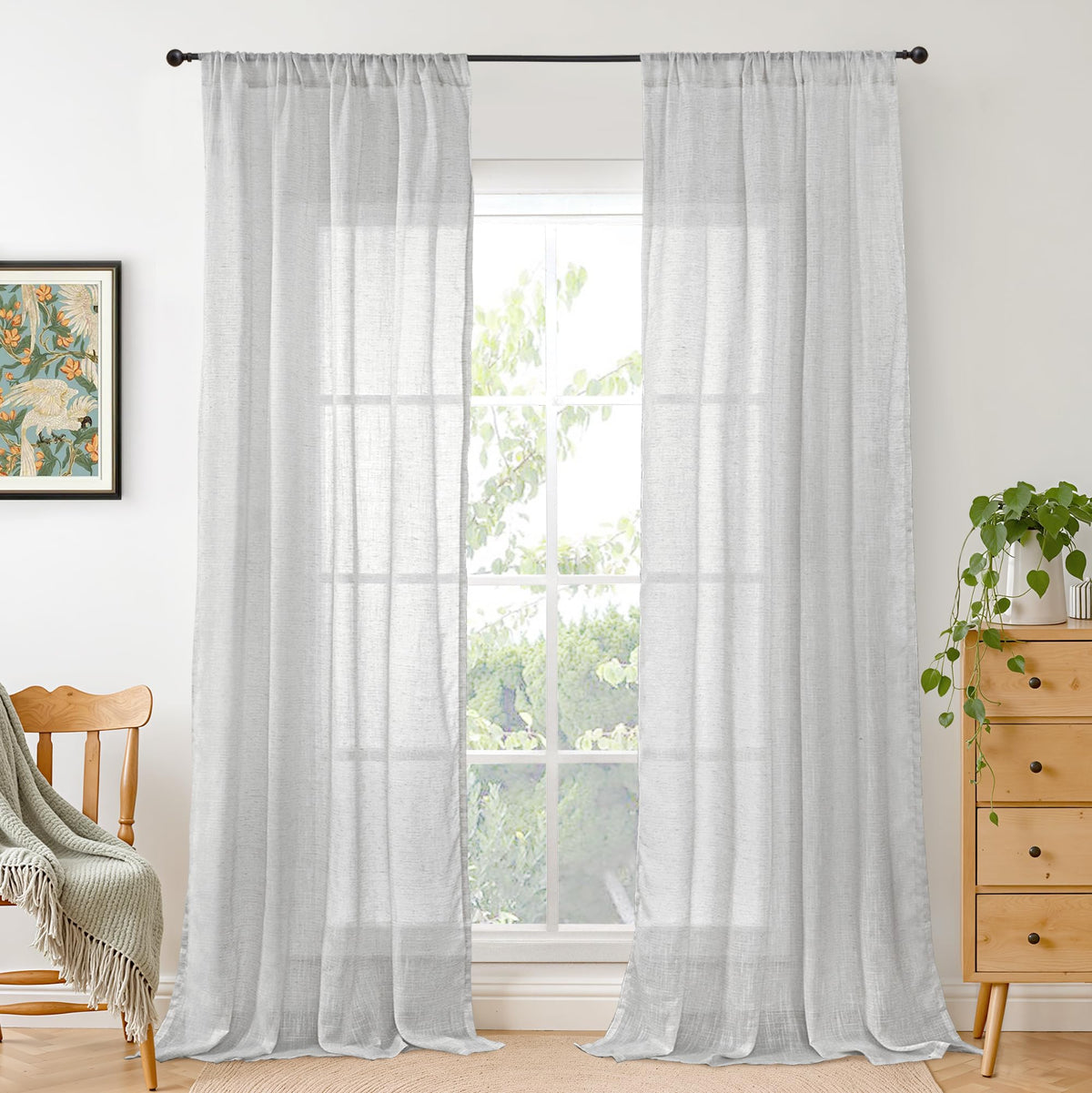 BGment Linen Sheer Curtains 84 Inches Long 2 Panels Set for Living Room | Light Filtering Drapes with Rod Pocket Lightweight Window Treatments for Bedroom, 52 X 84 Inch Length