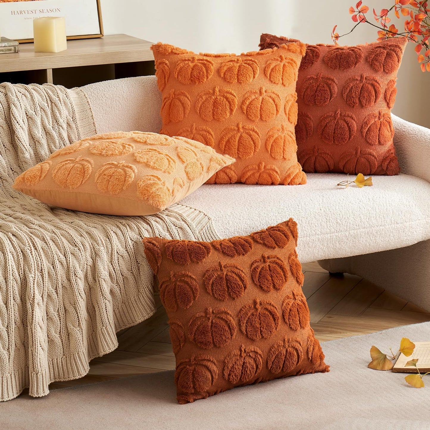 MIULEE Fall Pillow Covers Pumpkin Fall Decor 18x18 Dark Rust | Set of 2 Fall Decorations for Home, Plush Faux Fur Farmhouse Accent Pillowcases, Porch Sofa Couch Cushion Bed Livingroom