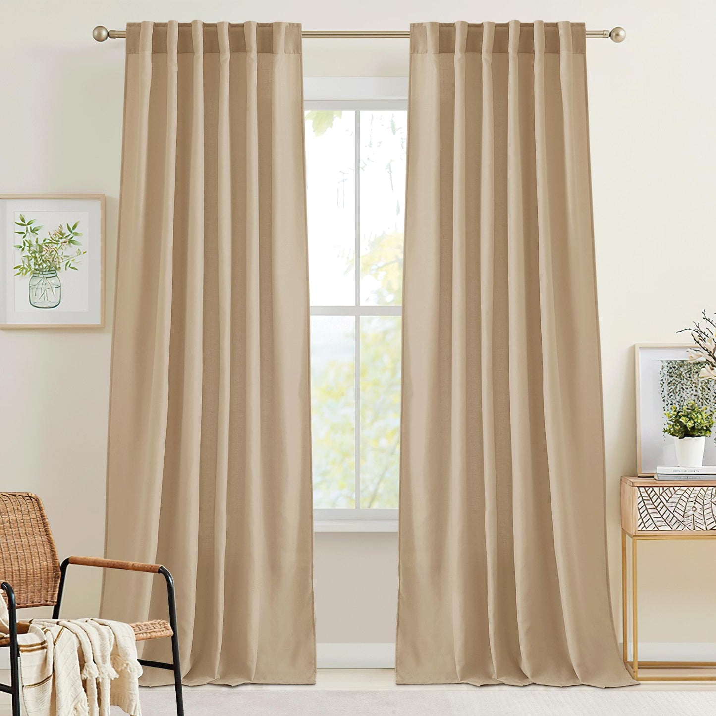 RYB HOME White Sheer Curtains for Living Room Patio Glass Door, W52 x L95 | Linen Texture, Light Filtering Privacy, Airy Translucent, Back Tab, Bedroom Office Balcony, W52 x L95, 2 Panels