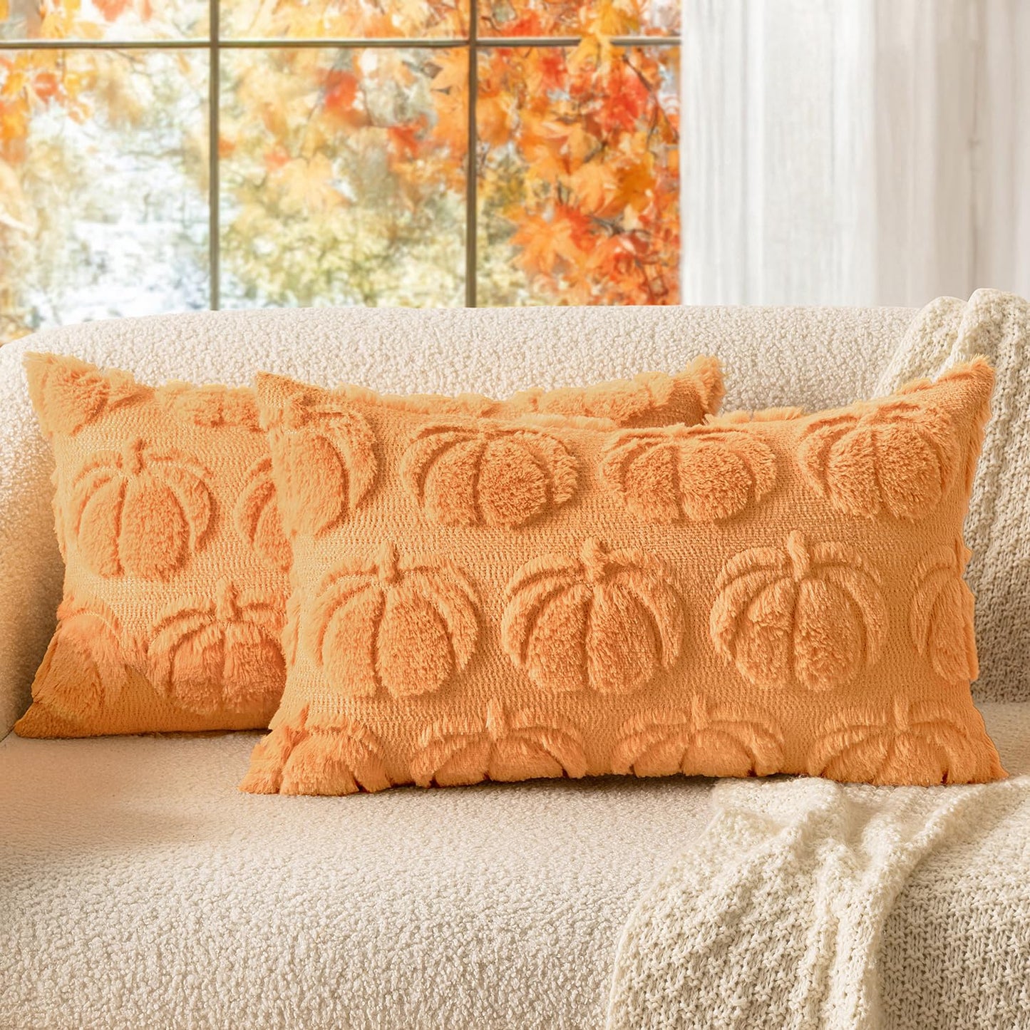 MIULEE Fall Pillow Covers Pumpkin Fall Decor 18x18 Dark Rust | Set of 2 Fall Decorations for Home, Plush Faux Fur Farmhouse Accent Pillowcases, Porch Sofa Couch Cushion Bed Livingroom
