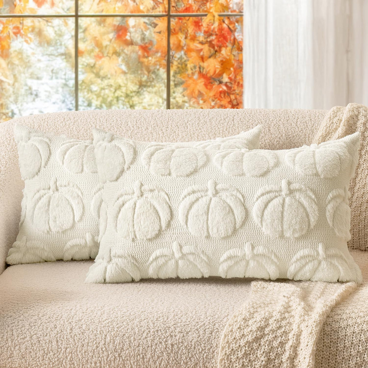 MIULEE Fall Pillow Covers Pumpkin Fall Decor 18x18 Dark Rust | Set of 2 Fall Decorations for Home, Plush Faux Fur Farmhouse Accent Pillowcases, Porch Sofa Couch Cushion Bed Livingroom