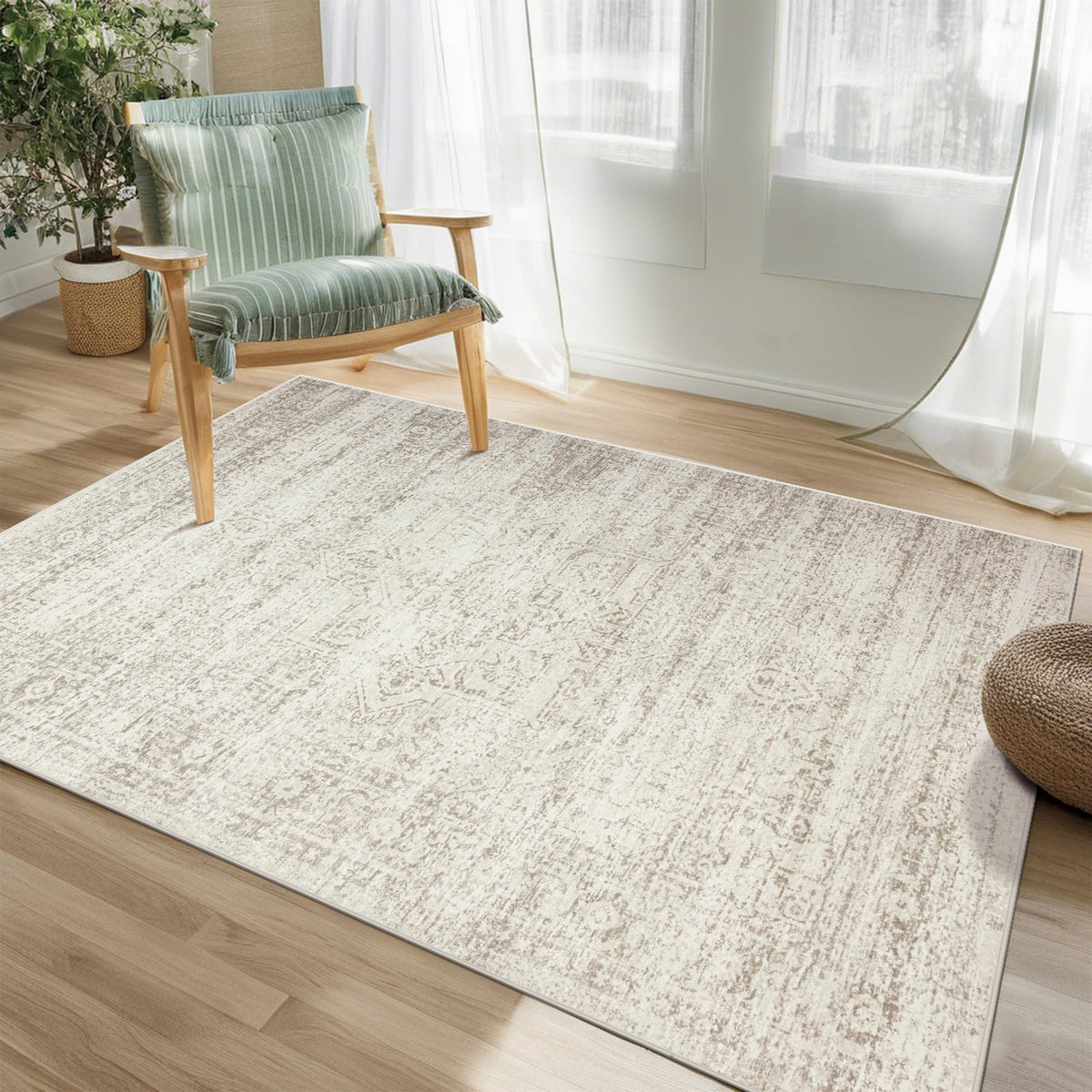 Washable Rugs 8x10 Area Rugs for Living Room,Bedroom,Dining Room Carpet | Ultra Soft Faux Wool,Kids & Pet Friendly,Machine Washable,Non-Slip & Non-Shedding,Large Vintage Low Pile Rug for Home Office