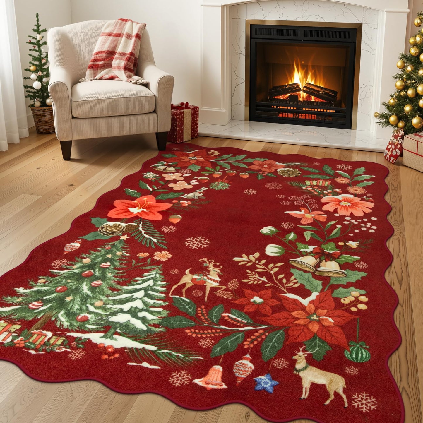 Lahome Floral Rugs for Living Room, 5x7 Area Rugs Ultra-Thin Soft Washable Rug, Non-Slip Bedroom Rug Stain Resistant Boho Flore Carpet for ‎Dining Room Office (5x7ft,Black/Grey)