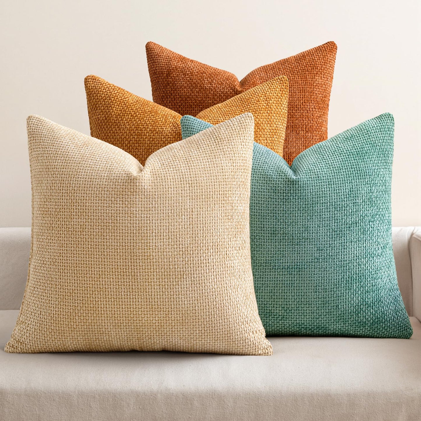 MIULEE Soft Decorative Chenille Pillow Covers Blue Series 18x18 Pack of 4 | Modern Coastal Decor, Blue Gradient Set, Couch Throw Pillows, Farmhouse Boho Cushion Covers for Sofa Bed Living Room