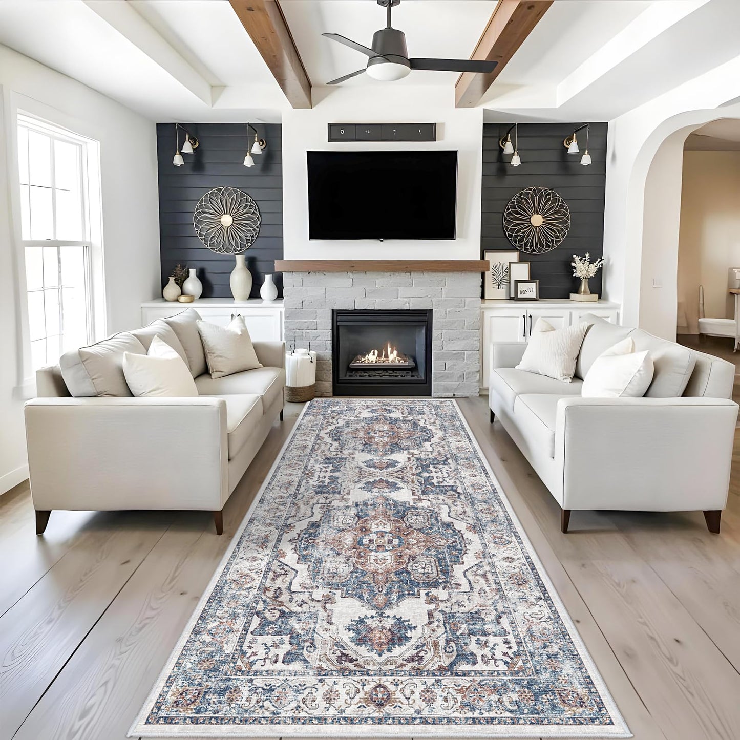 2x6 Hallway Washable Runner Rug : Vintage Soft Kitchen Laundry Runner with Non Slip Backing Farmhouse Entryway Living Room Floor Mat Stain Resistant Carpet for Bedroom Bathroom Distressed Beside Rug