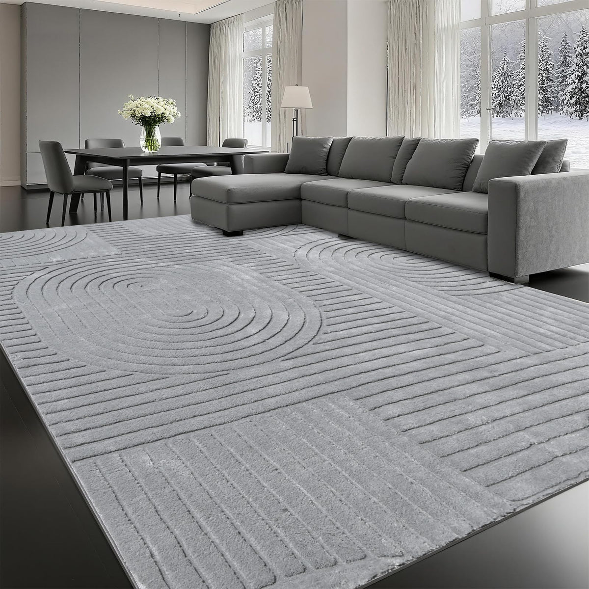 Beige Solid Area Rug 8x10, Washable Rugs for Living Room Bedroom | Modern Neutral Boho Geometric High-Low Pile Carpet, Soft, Fluffy Non-Slip Rugs for Nursery, Kids Room, Apartment, Home Office
