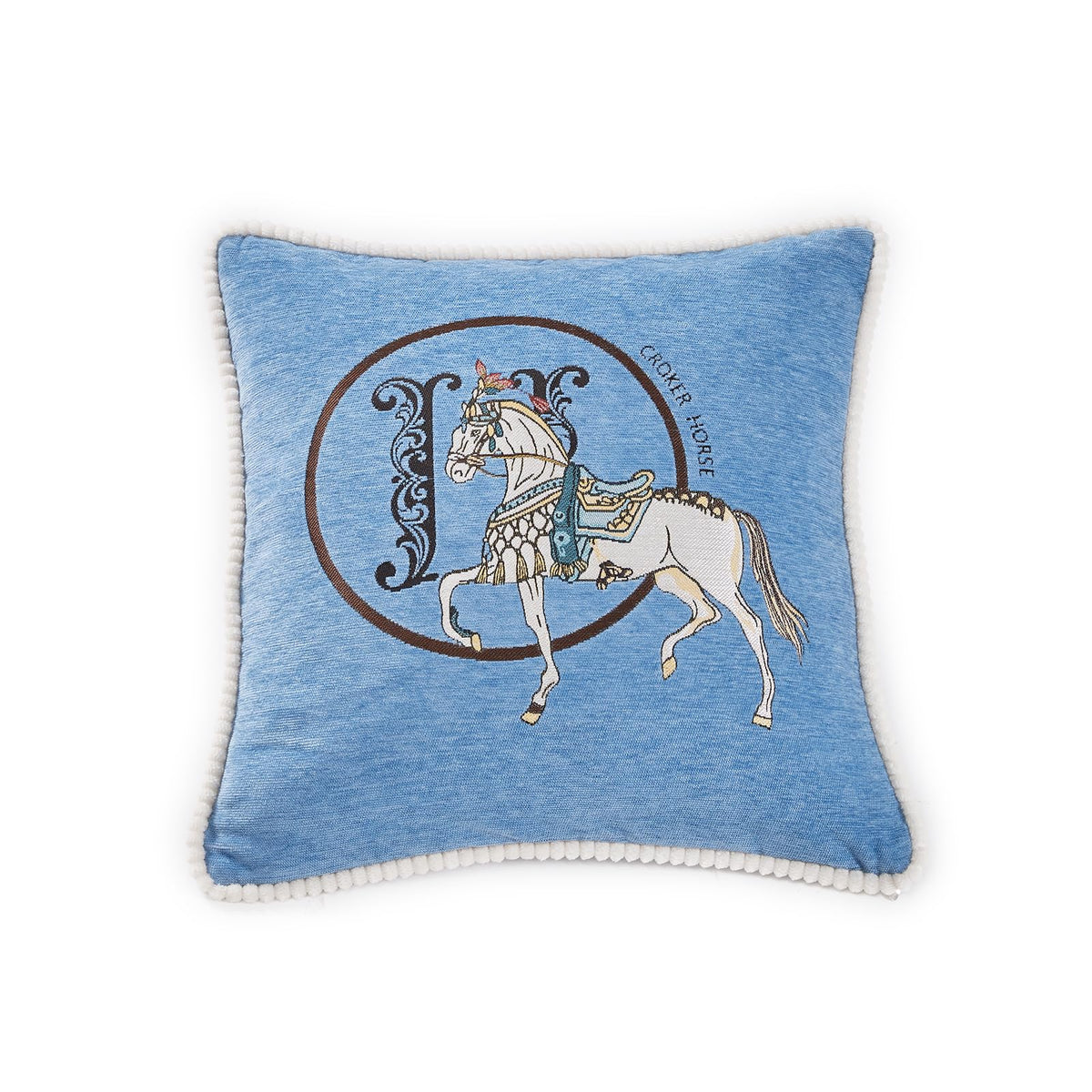 Croker Horse New Version 18x18 inches Throw Pillow Cushion Covers Set 2 Pack - Luxury Horse Jacquard Embroidery with Lace Trim Decorative Cover for Couch, Sofa, Living Room Bedroom (Red)