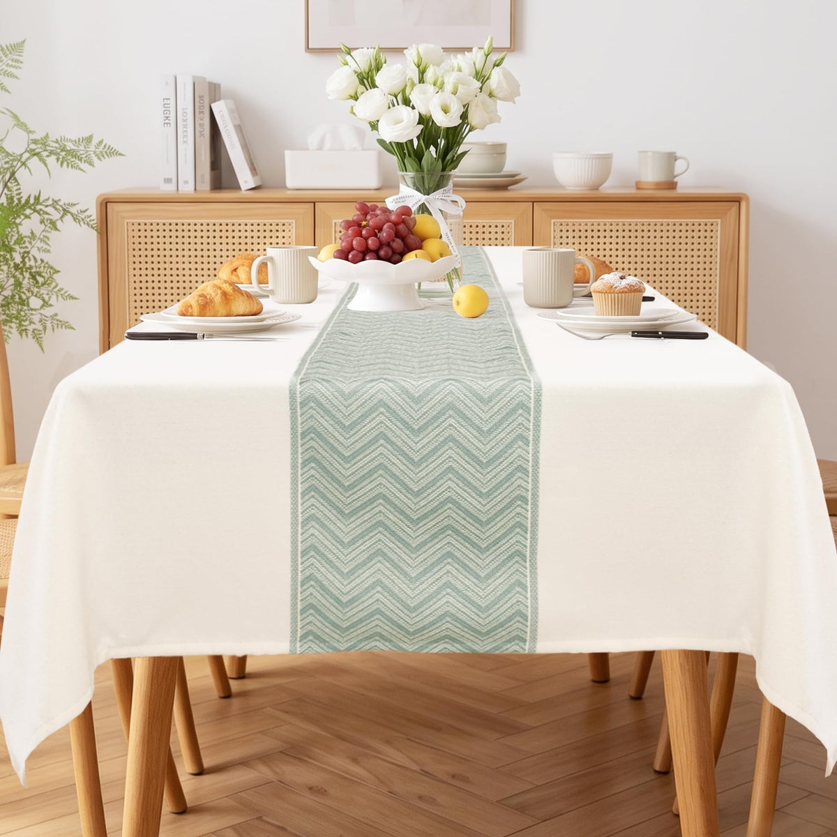 JIUZHEN Rectangle Table Cloth Faux Linen Farmhouse Tablecloth, Wrinkle and Stain Resistant Decorative Fabric Rectangular Spring Table Cover for Dining/Party/Birthday/Wedding, Beige, 54 x 80 Inch