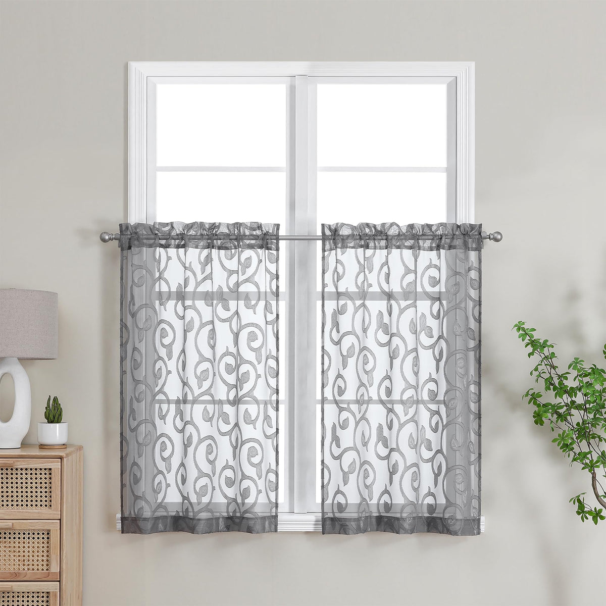 Furman Ivory Sheer Curtains 84 inches Long for Bedroom Living Room 2 Panels Set, Jacquard Clip Light Filtering Semi Sheer Curtain Rod Pocket Window Drapes, 2 Pcs Each 40 W 84 L
