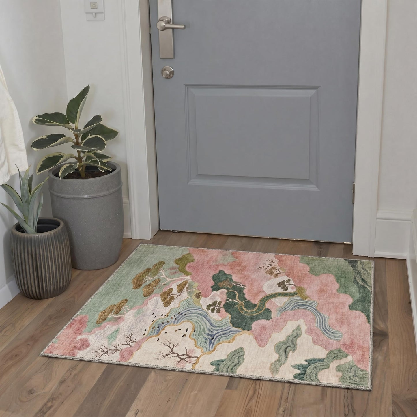 BEIMO 5x7 Green Abstract Area Rug, Washable Non-Slip for Bedroom | Soft Low-Pile Carpet, Lightweight and Easy to Vacuum, Sage Living Rooms, Dining Rooms, Bedrooms, and Home Offices