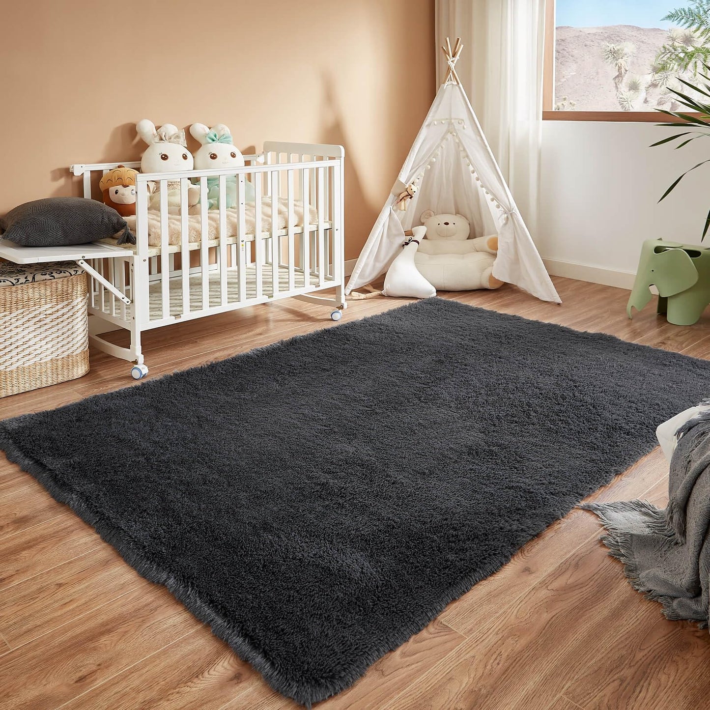 Floralux Rugs for Living Room, 6x9 Large Shag Area Rug, Tie-Dyed Light Grey Soft Fluffy Carpets for Bedroom