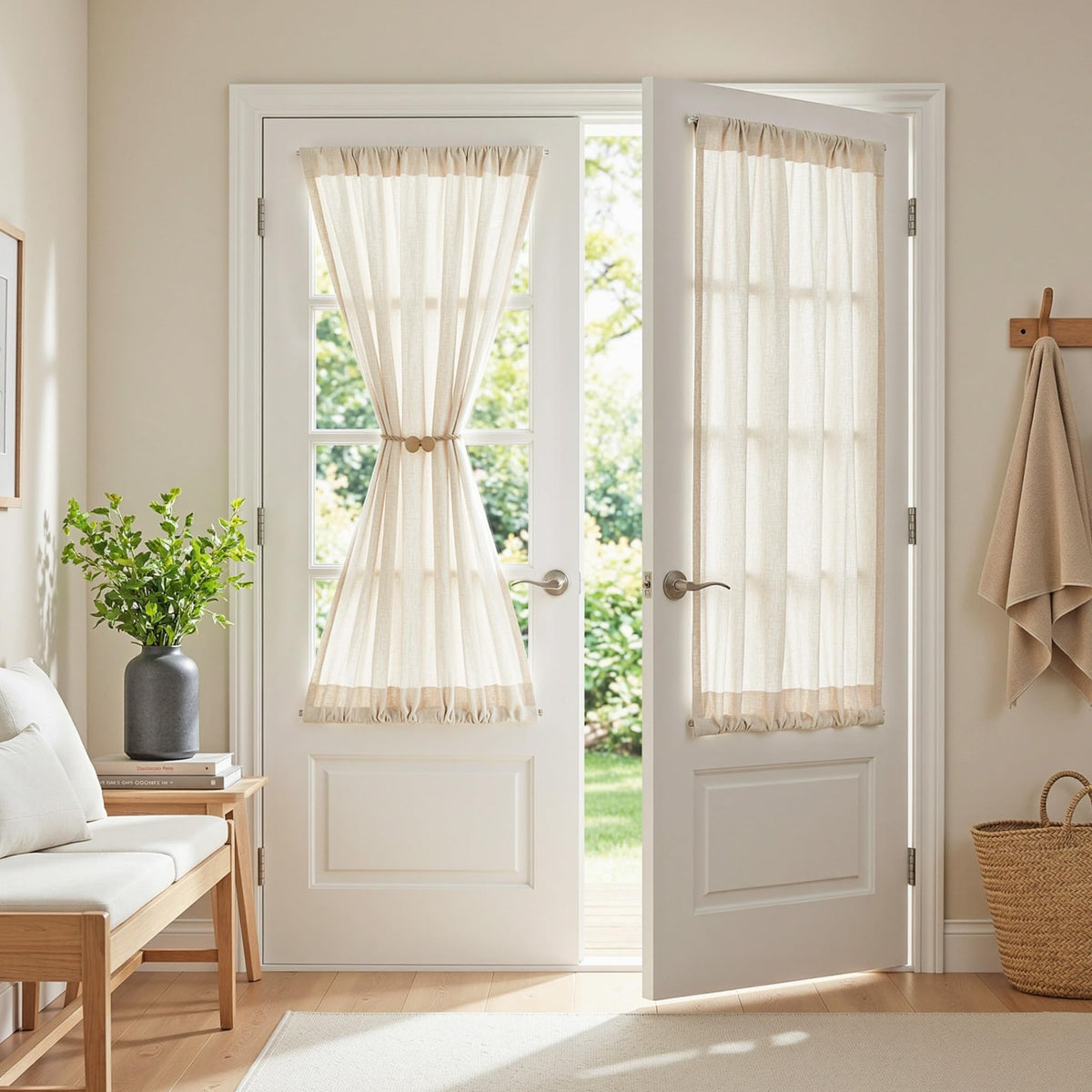MYSKY HOME Linen Curtains for Living Room, Natural Semi Sheer Curtains & Drapes 84 inches Length 2 Panels Set Farmhouse Country Boho Style Back Tab Draperies for Sliding Glass Door, 50" Wide, Linen
