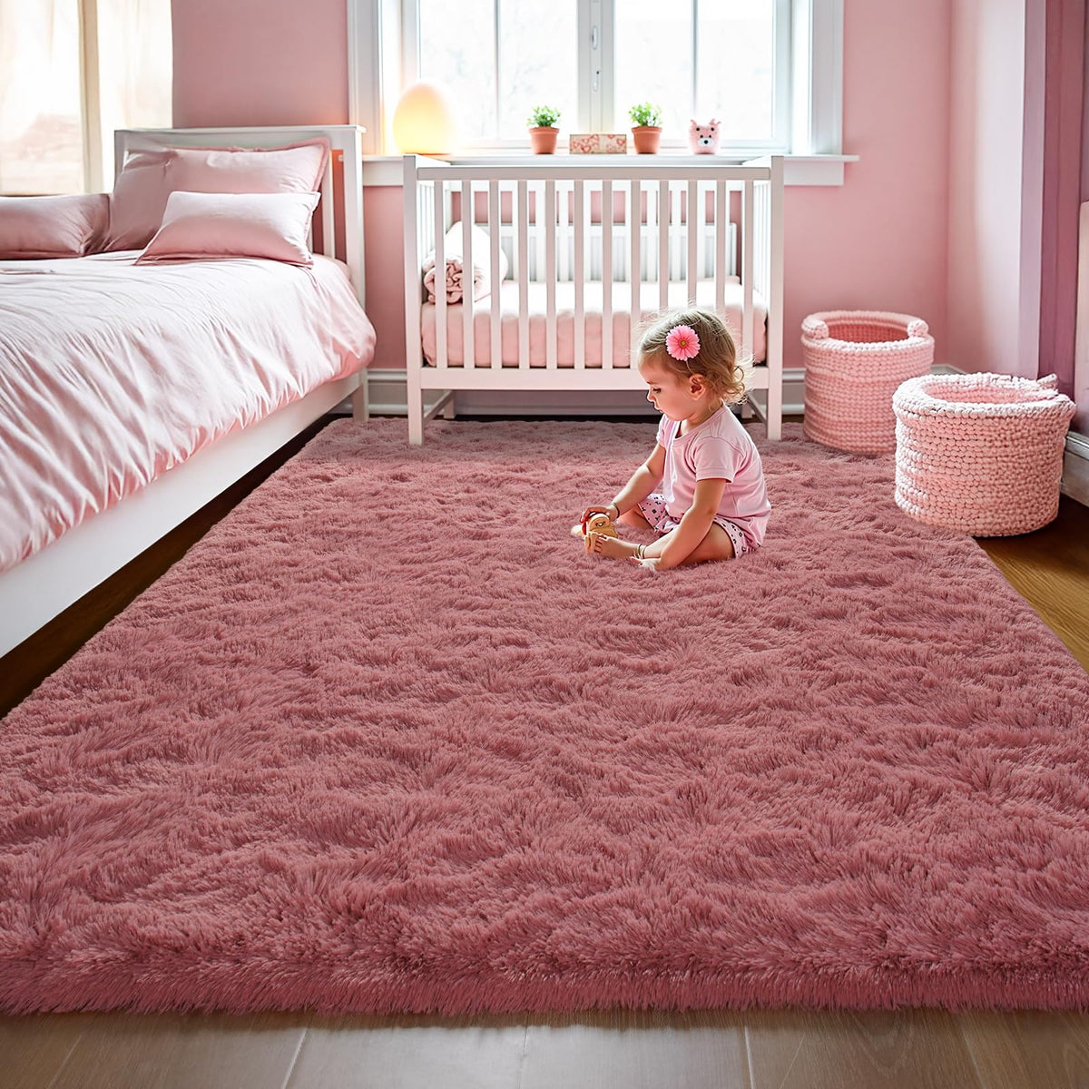 LOCHAS Area Rugs Fluffy Living Room Carpets for Kids Bedroom 6x9, Cream | Ultra Soft Indoor Modern Shaggy Rug for Dorm Nursery Boys Girls Home Decor