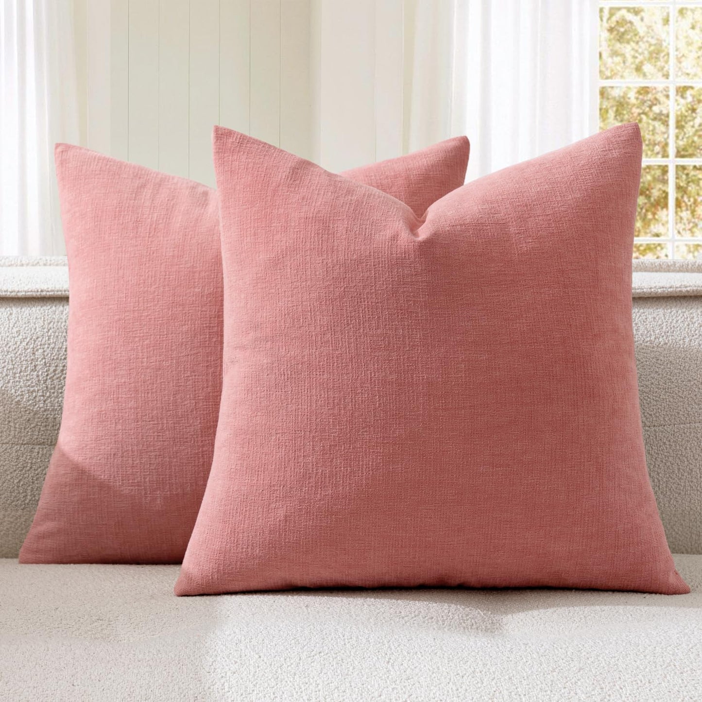 MIULEE Olive Green Chenille Couch Throw Pillow Covers, 18x18 | Set of 2, Soft Modern Farmhouse Style, Decorative Pillowcases for Sofa Living Room Bed, Home Decor