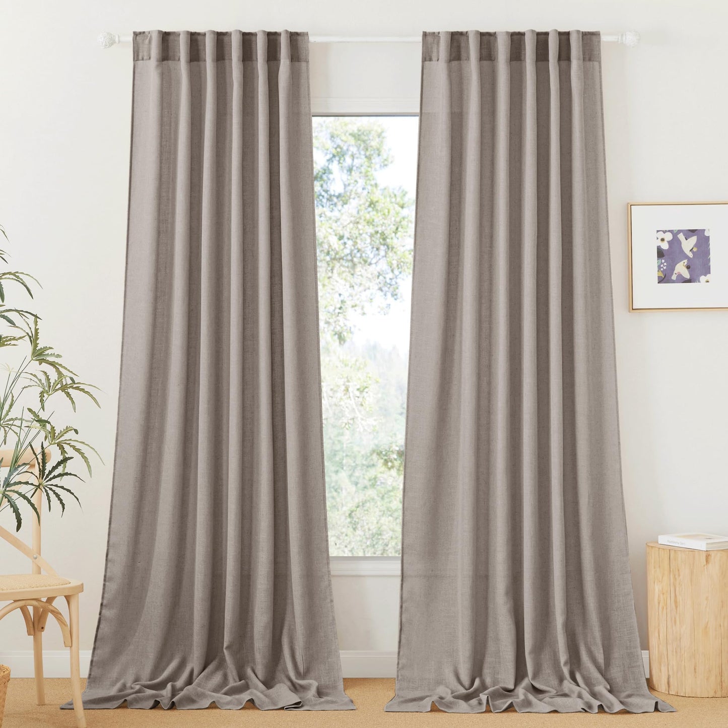 RYB HOME White Sheer Curtains for Living Room Patio Glass Door, W52 x L95 | Linen Texture, Light Filtering Privacy, Airy Translucent, Back Tab, Bedroom Office Balcony, W52 x L95, 2 Panels