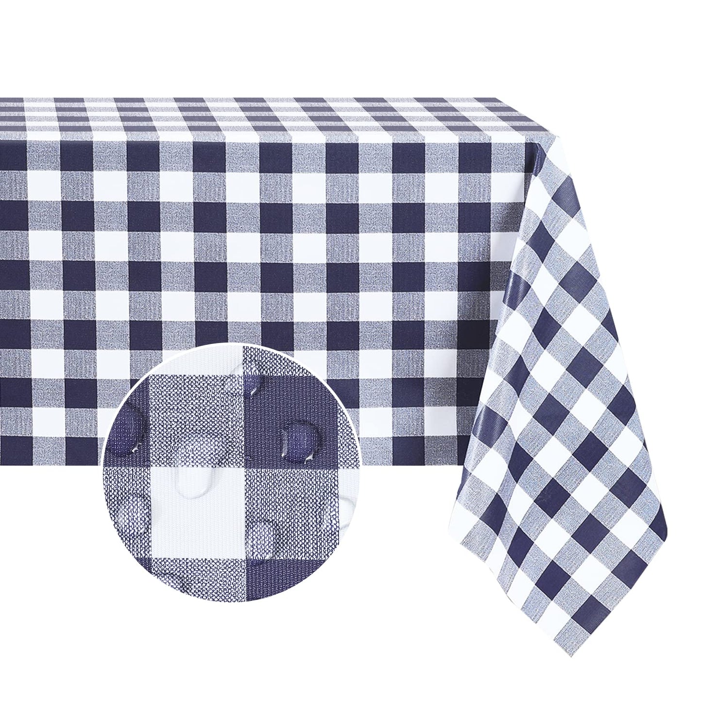 Romanstile Rectangle Vinyl Tablecloth, 100% Waterproof Buffalo Gingham Plastic Table Cloth, Heavy Duty Wipeable Checkered Table Covers for Outdoor, Camping, Picnic, Patio - 54 x 78, Light Blue
