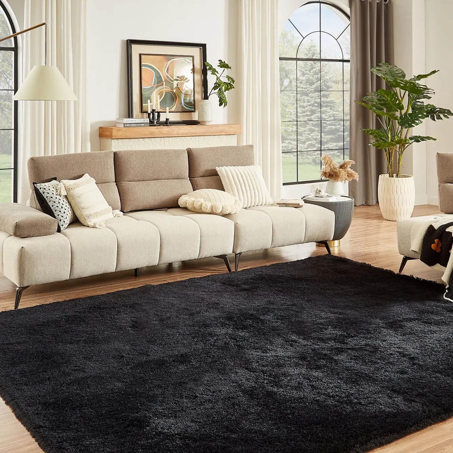 Floralux Rugs for Living Room, 6x9 Large Shag Area Rug, Tie-Dyed Light Grey Soft Fluffy Carpets for Bedroom