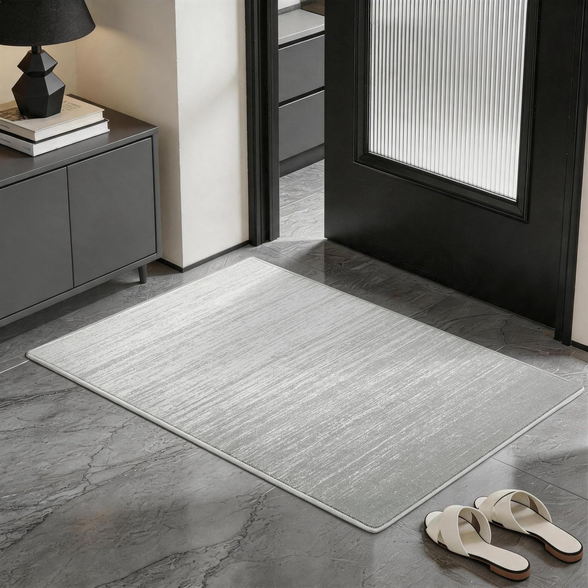 8x10 Washable Area Rug, Black Solid Area Rugs for Living Room & Bedroom | Stain-resistant & Non-slip backing,Low Pile Washable Large Carpet, Solid Vintage Style For High Traffic Areas(8x10,Black)