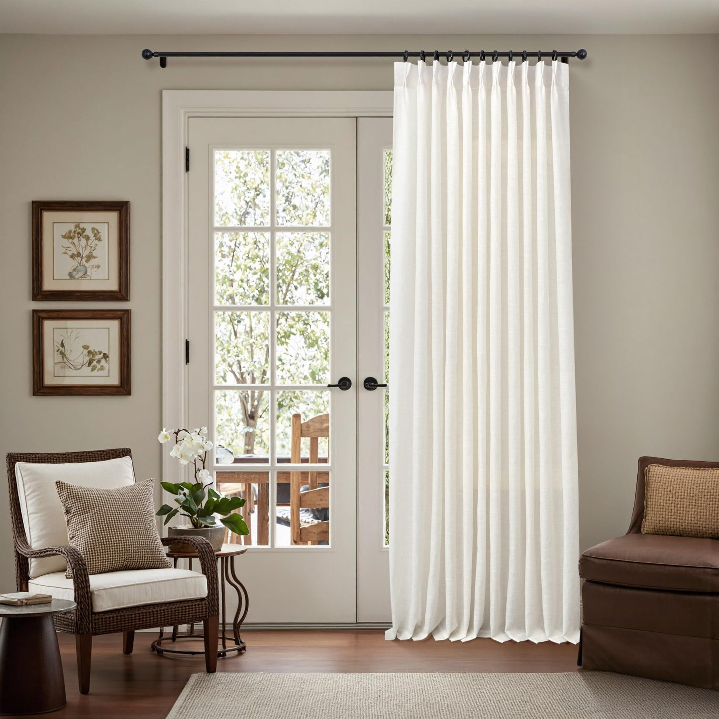White Linen Pleated Curtains 84 Inches Long for Bedroom Back Tab Light Filtering Sheer Pinch Pleat Drapes Hook Ring Modern Farmhouse Coastal Cotton Textured Gauze Curtain Living Room 84 Length 2 Panel
