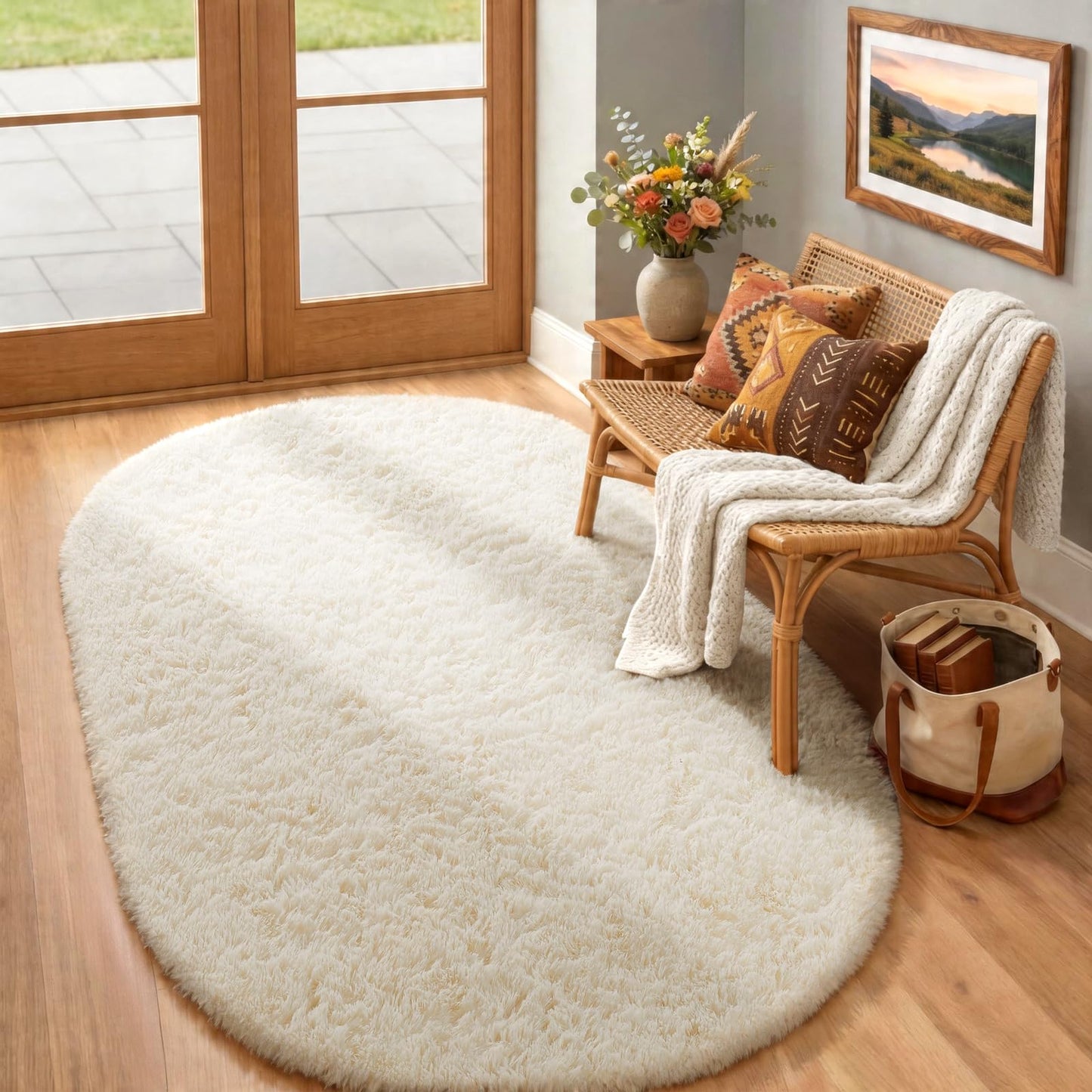 Ophanie 8x10 Area Rugs for Living Room, Washable Non-Slip Fluffy Soft Large Shag Bedroom Carpet, Ivory Big Indoor Nursery Rug, Carpets for Boy and Girls Room Dorm Decor with Over 99 pcs Pile fibers