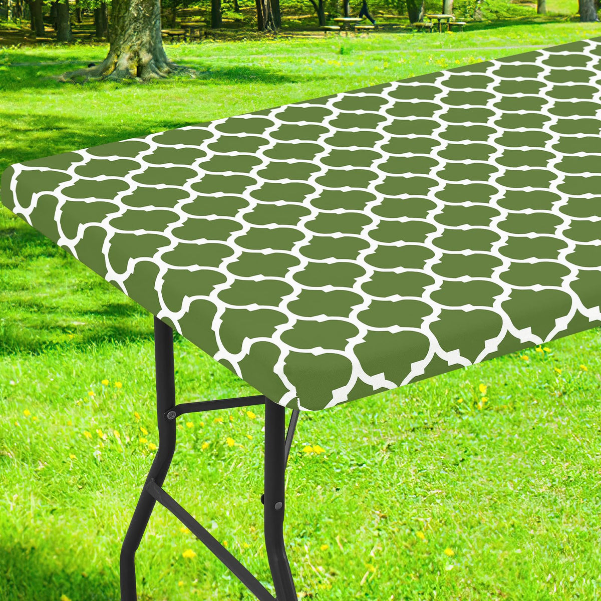Smiry Picnic Fitted Table Cover, 6 Foot Flannel Backed Vinyl Tablecloth | Waterproof Elastic Stretch Table Cloth, Wipeable Plastic Tablecloth for Camping, Indoor & Outdoor (Grey, 30" x 72")