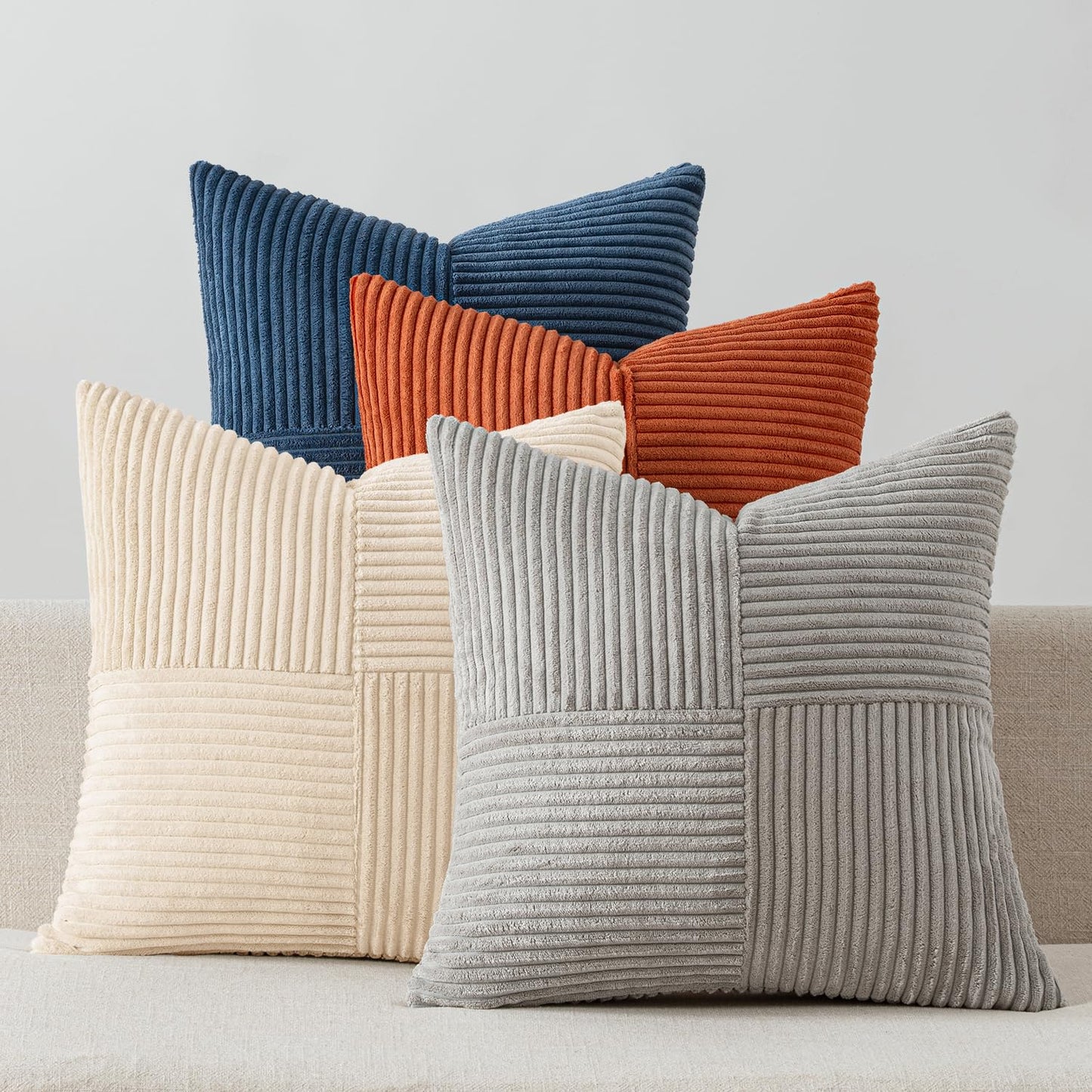 MIULEE Fall Teal Orange Decorative Throw Pillow Covers 18x18 Inch Set of 4 Boho Corduroy Striped Cushion Cases Modern Farmhouse Patchwork Pillow Cases for Couch Sofa Bedroom Home Decor