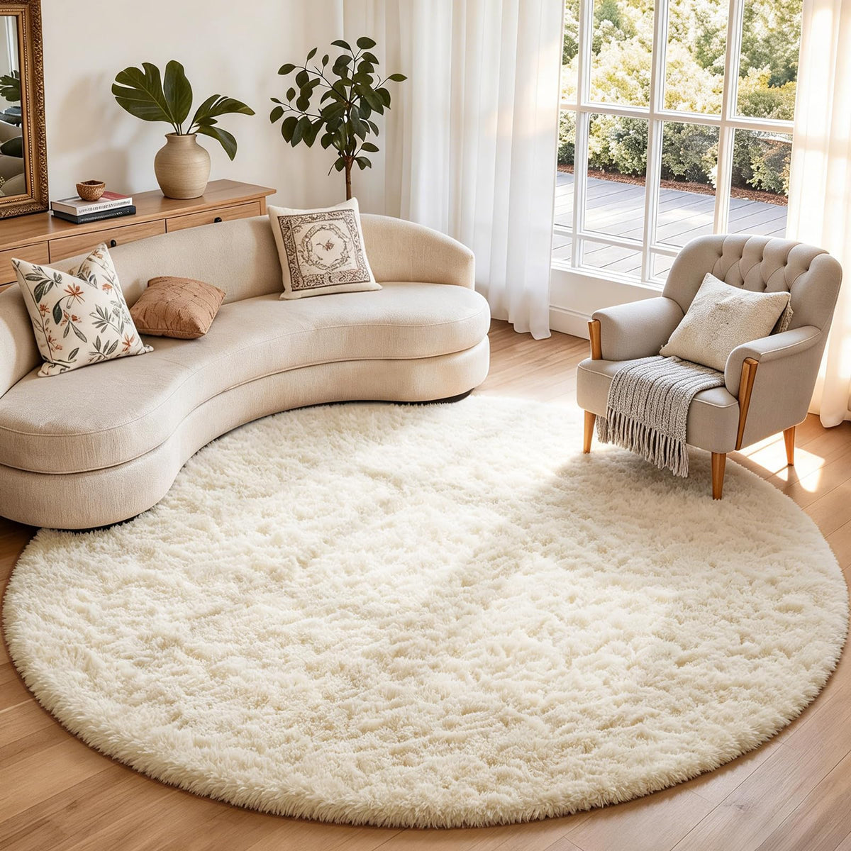 Ophanie 8x10 Area Rugs for Living Room, Washable Non-Slip Fluffy Soft Large Shag Bedroom Carpet, Ivory Big Indoor Nursery Rug, Carpets for Boy and Girls Room Dorm Decor with Over 99 pcs Pile fibers