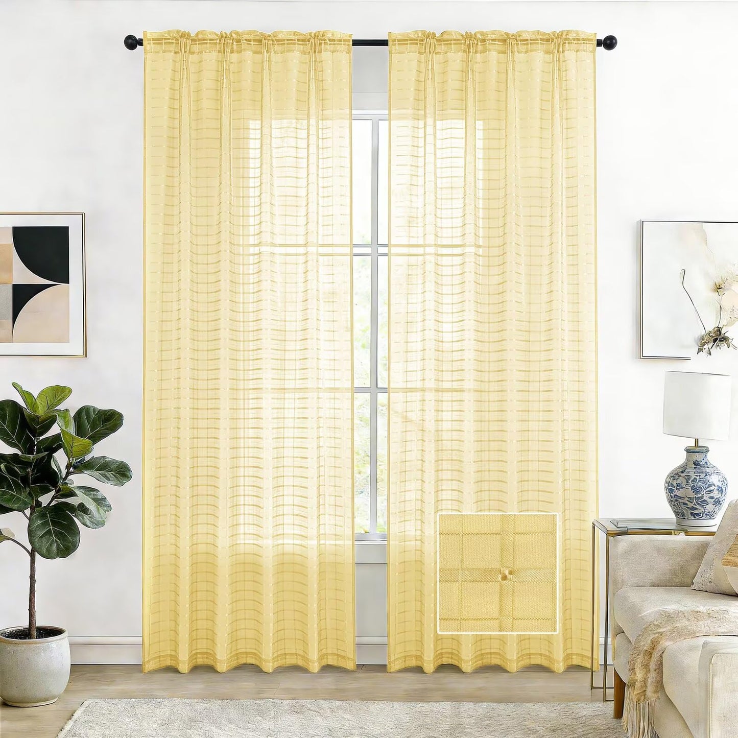 SpaceDresser Basic Rod Pocket Sheer Voile Window Curtain Panels White 1 Pair 2 Panels 52 Width 84 Inch Long for Kitchen Bedroom Children Living Room Yard(White,52 W x 84 L)