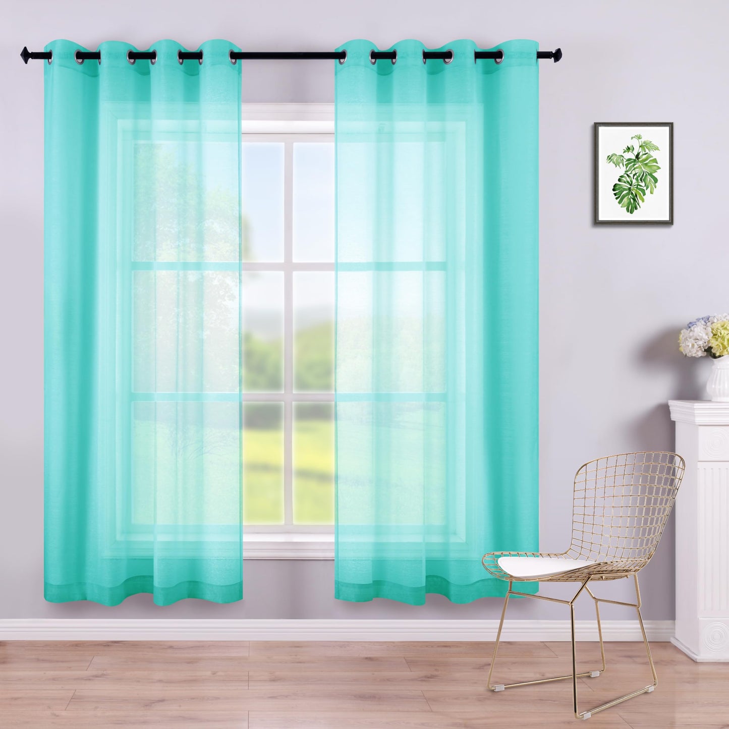 White Sheer Curtains 84 Inches Long Set 2 Panels Grommet Pair Faux Linen Semi Transparent Drape Tulle Gauze Voile Window Sheer Curtains for Bedroom Living Room Dining Wide 52 Length Solid Pack